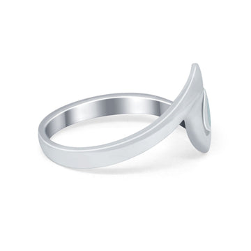 Wave Ocean Ring Oval Round Simulated Turquoise CZ 925 Sterling Silver